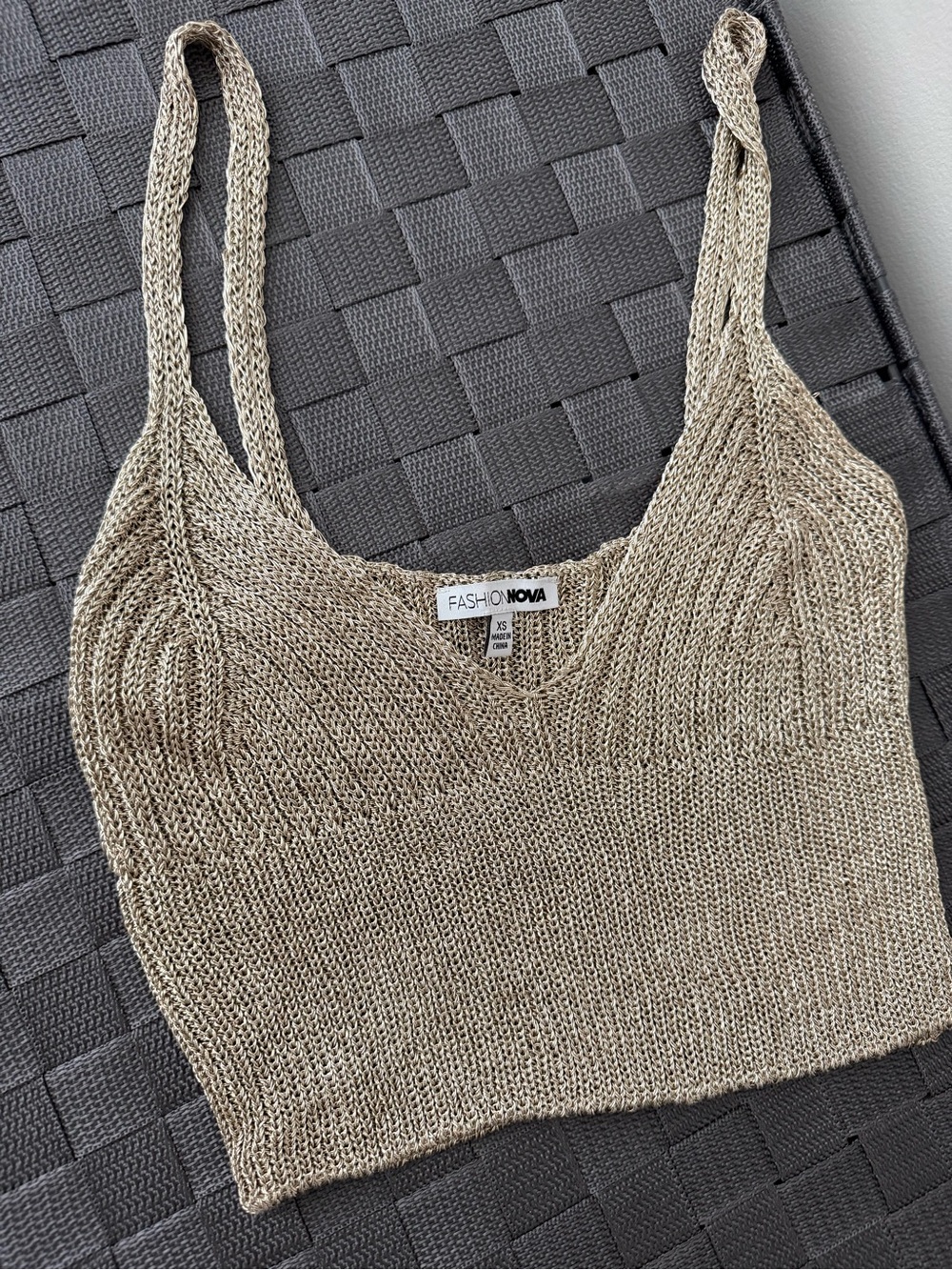Fashion Nova Metallic Knit Crop Cami - Taupe